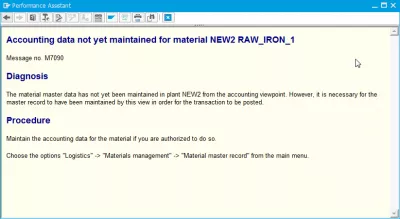 Los datos contables de SAP aún no se mantienen. : Mensaje de error de SAP M7090 datos contables aún no actualizados para el material