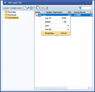 3 آسان مراحل میں SAP GUI 740 میں سرور شامل کریں۔ : SAP GUI۔ 740 میں SAP ایپلیکیشن سرور اندراج کا پراپرٹیز آپشن۔