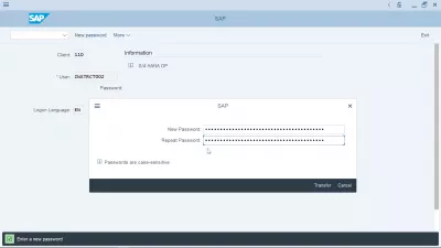 Ako zmeniť heslo v SAP? : Vyskakovacie okno s novým výberom hesla