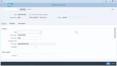 Jak zmienić hasło w SAP? : Przycisk zmiany hasła w ekranie profilu użytkownika