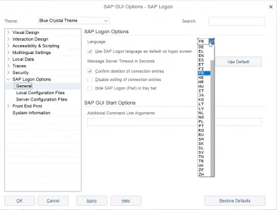 Az SAP NetWeaver bejelentkezési nyelve két egyszerű lépésben megváltoztatható : Az SAP bejelentkezéshez elérhető nyelvek listája az opciók menüben