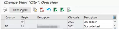 Creación de código de ciudad SAP : Crear nueva entrada en la visualización de la lista de códigos de ciudad