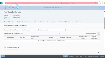 Kā izveidot piegādātāja rēķinu SAP? FB60 SAP FIORI : Pirkšanas pasūtījuma atsauces tab