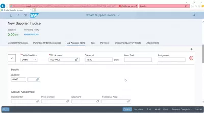 كيفية إنشاء فاتورة مورد في SAP؟ FB60 في SAP FIORI : علامة التبويب عناصر حساب دفتر الأستاذ العام