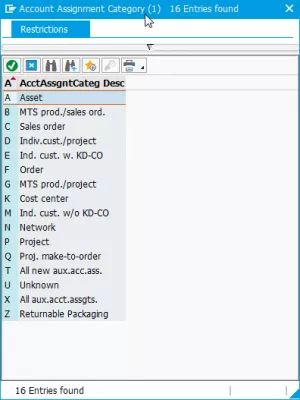 ME51N을 사용하여 SAP에서 구매 요청을 생성하는 방법 : 계정 지정 카테고리 selection