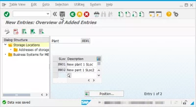 Cómo crear una ubicación de almacenamiento en SAP : Nuevas ubicaciones de almacenamiento guardadas