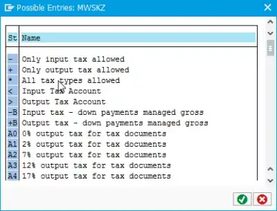Mensaje de error M8889 La cuenta se ha configurado como no relevante para Impuestos : Posibles entradas para la categoría de impuestos MWSKZ para la cuenta GL