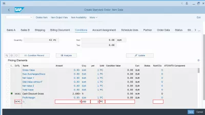 როგორ შევქმნათ გაყიდვების ბრძანება SAP S/4 HANAში : გაყიდვების შეკვეთა ფასების პირობები tab