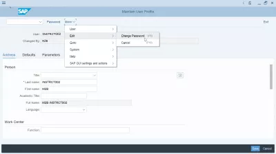 Sådan Nulstilles Og Ændres SAP-Adgangskode? : Skift adgangskode menu i vedligeholdelse brugerprofil transaktion