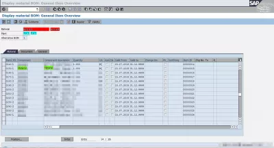 Как да промените BOM в SAP : Фигура 2.1: SAP CS03 Материал за показване на материал: Общ преглед на елементите копие на BOM с липсващ компонент