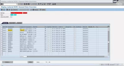 Cómo cambiar BOM en SAP : Fig. 2.2: Material de visualización de SAP CS03 Lista de materiales: Resumen general de elementos Lista de materiales copiada con el componente de elemento inicial faltante