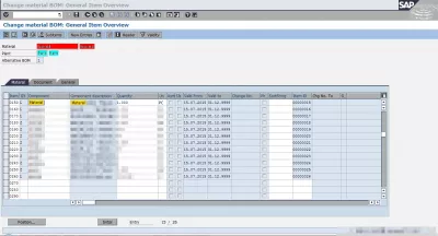 Ako zmeniť kusovník v systéme SAP : Obr. 4: SAP CS02 Zmeniť kusovník materiálu: Prehľad všeobecných položiek Aktualizovať materiál položky