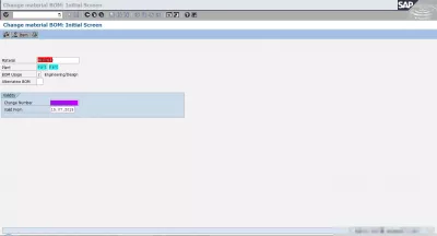 Come cambiare BOM in SAP : Figura 5: SAP CS02 Cambia Materialee BOM: schermata iniziale: immettere Materialee, impianto e modificare il numero