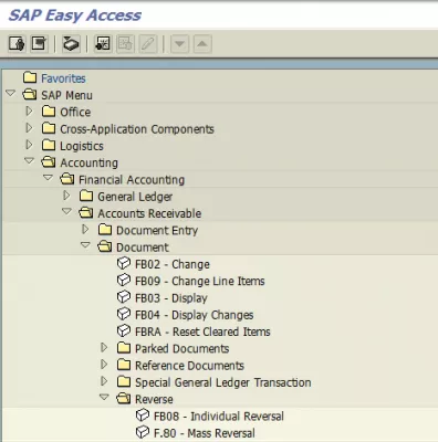 Сторнирование счета-фактуры в SAP : Массовый разворот tcode в SAP easy access