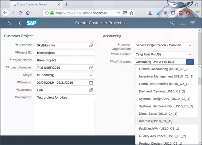 Como planejar um projeto de cliente no SAP Cloud? : Criando um projeto de cliente