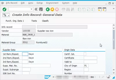Záznam nákupných informácií v SAP MM S4HANA : ME11 Vytvorte všeobecné údaje o zázname