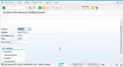 Записване на информация за записите в SAP MM S4HANA : Създаден бе информационен запис за покупките
