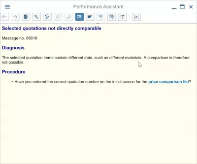 Como executar a comparação de preços de cotação no SAP? : Mensagem de erro 06616 Cotações selecionadas não diretamente comparáveis
