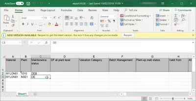 SAP څنګه د Excel سپریمشټ ته صادرول؟ : د سپیشیټ ډاټا چې د SAP لخوا صادر شوي د Excel پروګرام کې ښودل شوي