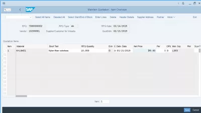 ME47 SAP árajánlat készítés egyszerű lépésekben történő vásárláshoz : Ajánlat frissítése a beszállító válaszával