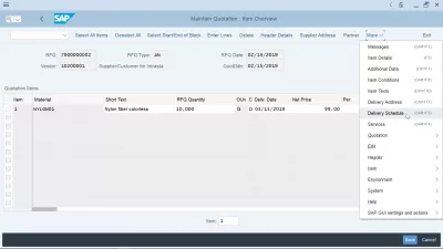 Creación de cotizaciones SAP ME47 para comprar en pasos sencillos : Acceso al horario de entrega desde el menú
