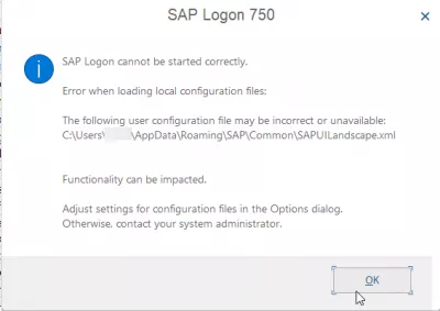 ونڈوز 10 میں Saplogon.Ini فائل کہاں محفوظ ہے؟ : SAP Logon صحیح طریقے سے شروع نہیں کیا جا سکتا. مقامی ترتیب فائلوں کو لوڈ کرتے وقت خرابی. مندرجہ ذیل صارف کی ترتیب فائل غلط یا دستیاب نہیں ہوسکتی ہے. فعالیت پر اثر انداز کیا جا سکتا ہے. اختیارات ڈائیلاگ میں ترتیب فائلوں کے لئے مقدس ترتیبات. ورنہ، اپنے سسٹم ایڈمنسٹریٹر سے رابطہ کریں.