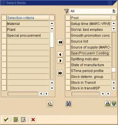 SAP 대량 변경 자재 마스터 : 그림 10 : SAP 자재 마스터 테이블 및 필드 선택