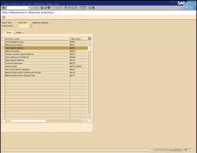 Modification en masse SAP Fiche article : Figure 2: Sélection en masse du tableau de la fiche article dans SAP