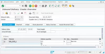Resolver el problema del calendario de fábrica en SAP no existe : Crear resumen de entrega entrante