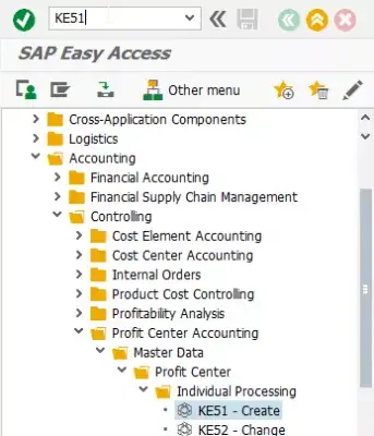 Profitcenter eksisterer ikke for dato SAP : KE51 i SAP-menuen