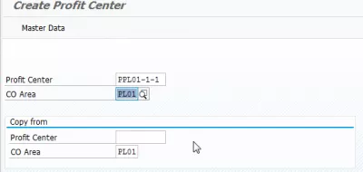 Centro di profitto non esiste per data SAP : Schermata principale creazione del centro di profitto