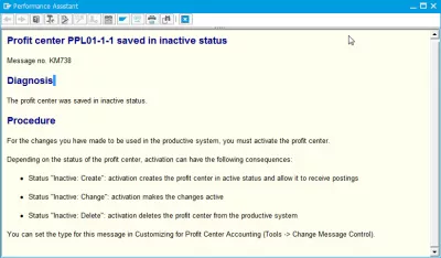 Profitni center ne obstaja za datum SAP : Podrobnejši opis napake pri pomočniku za zmogljivost