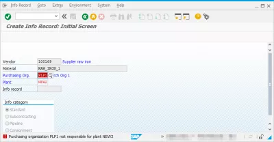 پلانٹ کے لئے ذمہ دار نہیں SAP خریداری تنظیم کو حل کرنے کے لئے : خریداری کی معلومات کی تخلیق کی سکرین کی سکرین میں خرابی
