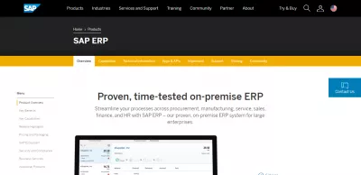 TOP 5 geriausi verslo ERP sistemos : Pagrindinis SAP svetainės puslapis